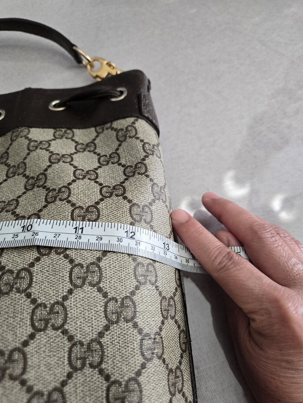 Gucci Beige GG Supreme Canvas Bucket Bag with Green and Red Web Stripe - Picture 10 of 10
